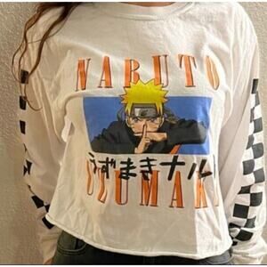 Naruto Uzumaki Shippuden Womens Long Sleeve Shirt Cropped Small White Cotton